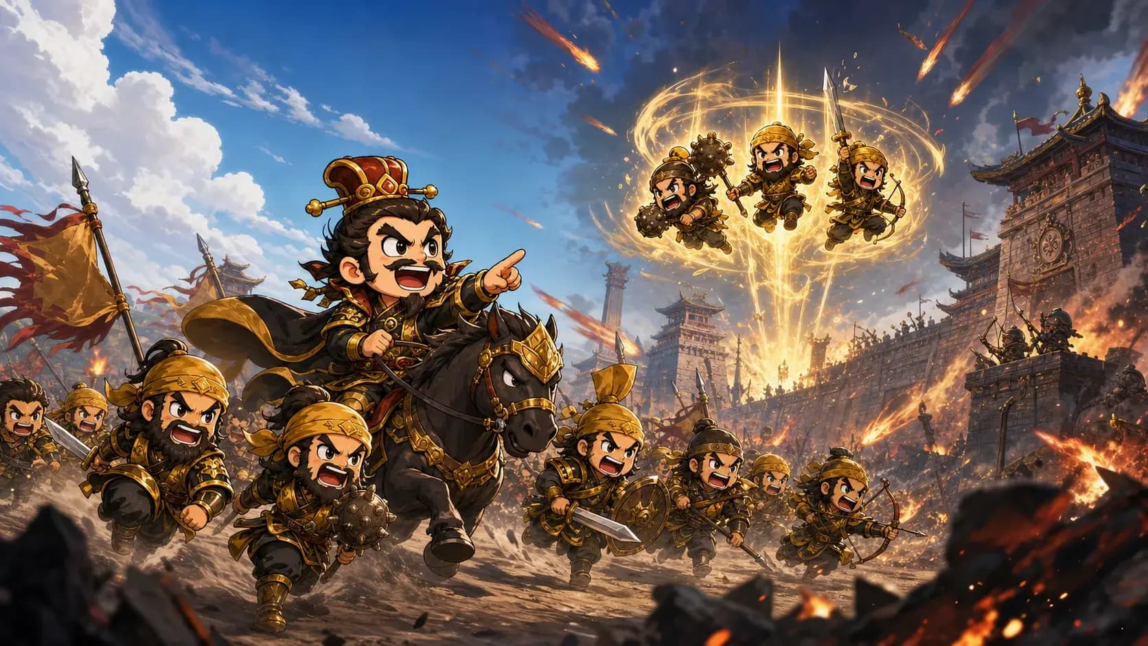 Q版三国武将在战场上合成进军